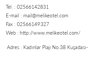 Hotel Melike iletiim bilgileri
